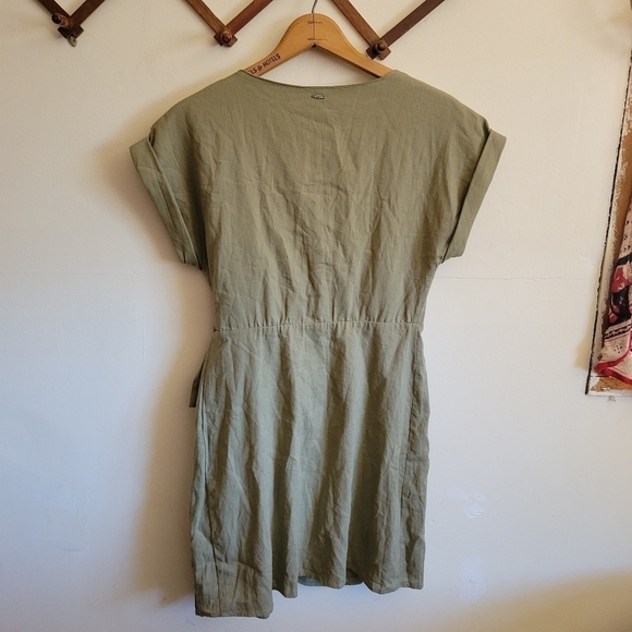 NWT Pepe Jeans Wrap Mini Dress Green Lined Linen Viscos Extra Small XS - Picture 8 of 11